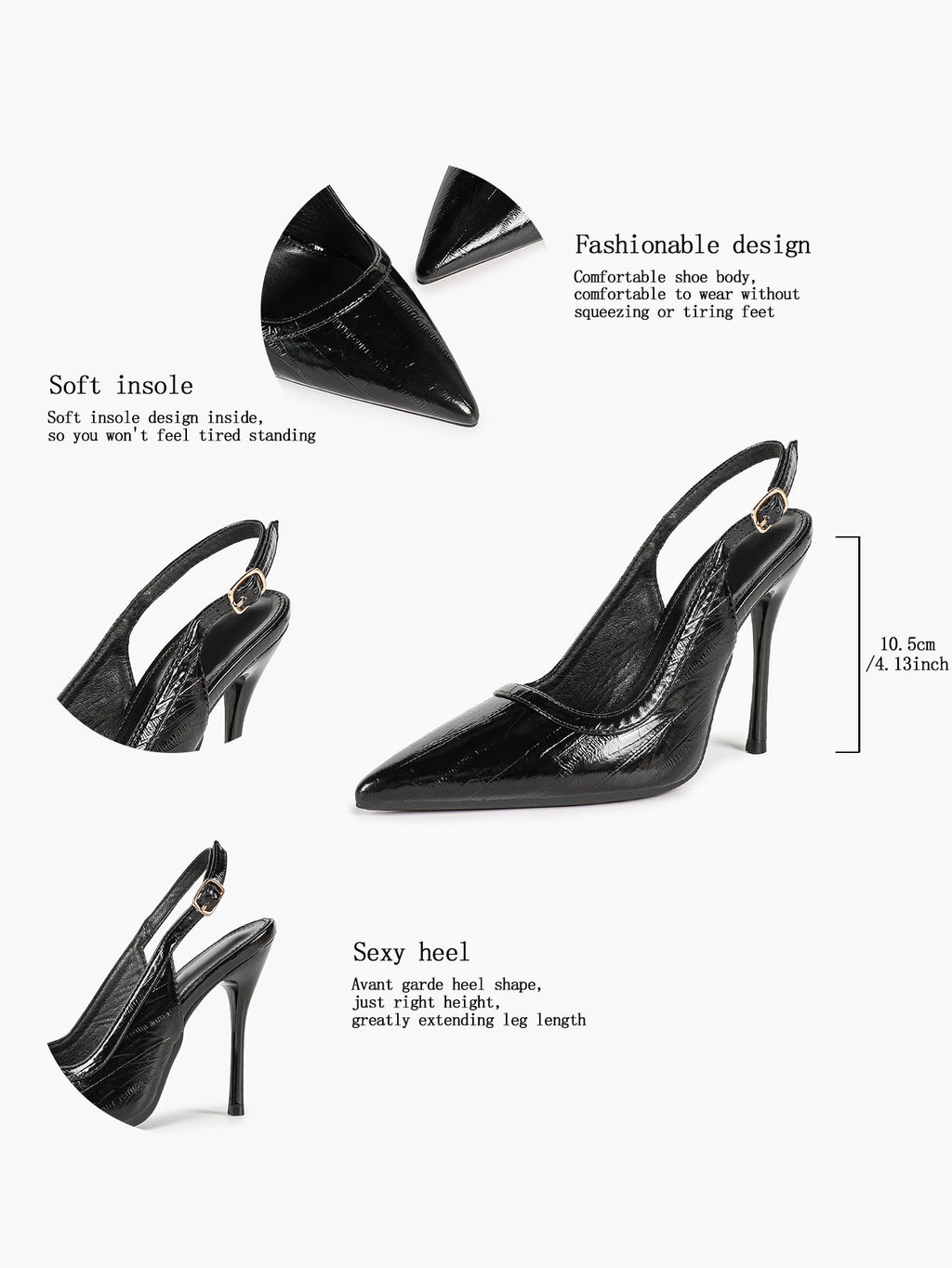 Midnight Gloss: Black Reptile-Print Slingback Heels for Effortless Evening Glamour