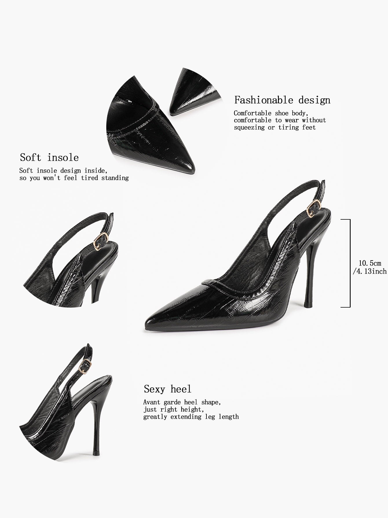 Midnight Gloss: Black Reptile-Print Slingback Heels for Effortless Evening Glamour