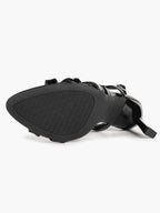 Women's Black Patent Leather Strappy Slingback Sandals Pointed Toe Crisscross Band Block Heels