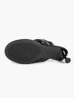Black Faux Leather Ruched Twist Thong Mule Sandals Kitten Heels Slip-On with Soft Insole