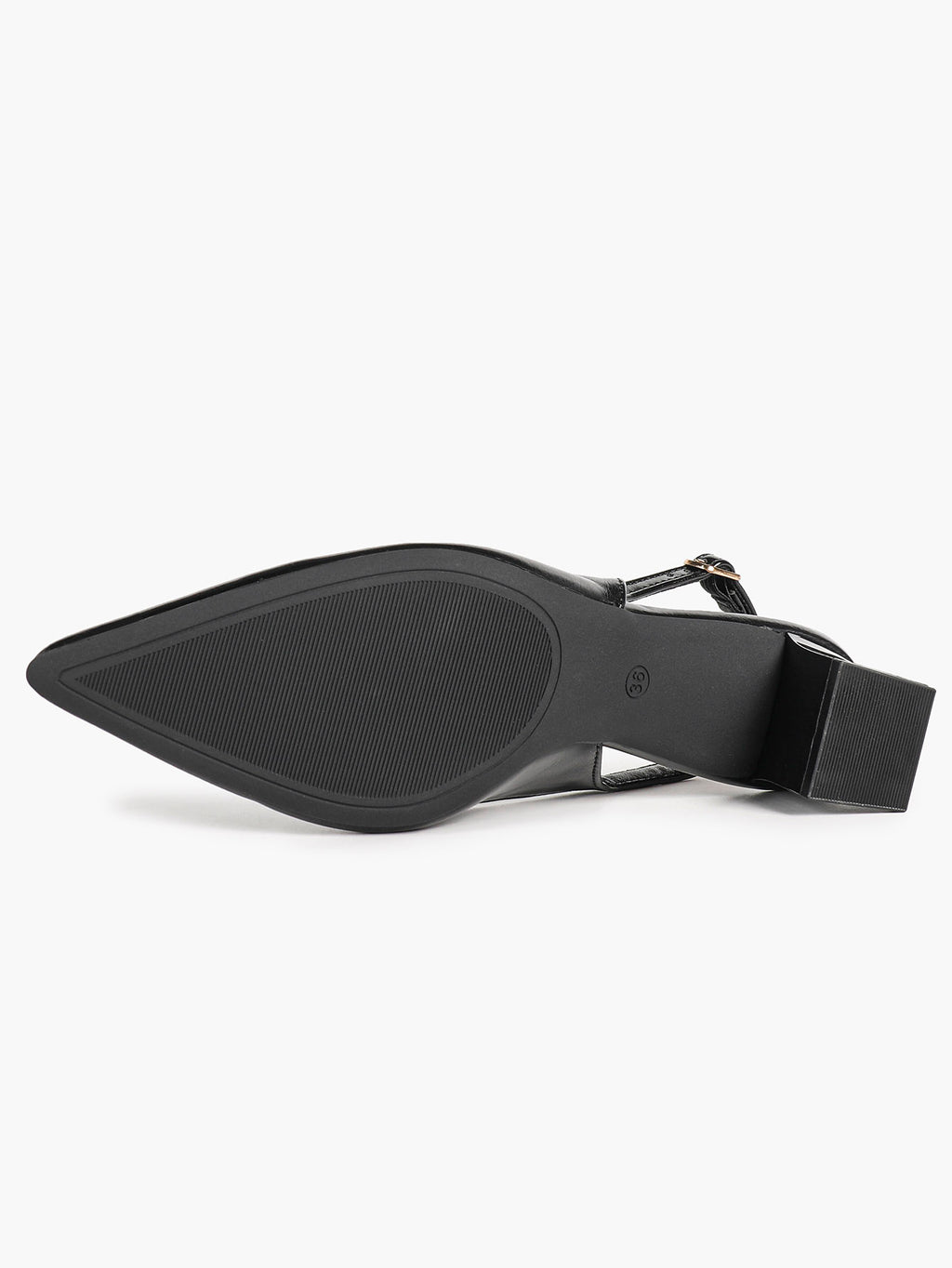 Black Patent Pointed-Toe Slingback Heels with Low Block Heel
