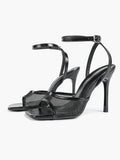 Mesh Panel Ankle Strap Heeled Sandals Square Toe Stiletto Pumps Wedding Party Office