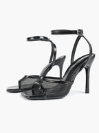 Mesh Panel Ankle Strap Heeled Sandals Square Toe Stiletto Pumps Wedding Party Office