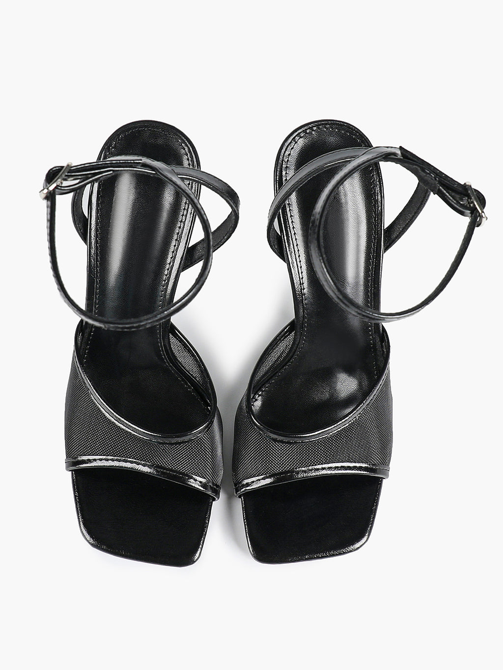 Mesh Panel Ankle Strap Heeled Sandals Square Toe Stiletto Pumps Wedding Party Office