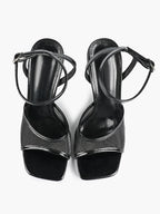 Mesh Panel Ankle Strap Heeled Sandals Square Toe Stiletto Pumps Wedding Party Office