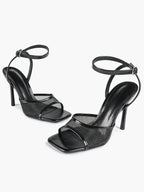 Mesh Panel Ankle Strap Heeled Sandals Square Toe Stiletto Pumps Wedding Party Office