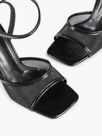 Mesh Panel Ankle Strap Heeled Sandals Square Toe Stiletto Pumps Wedding Party Office