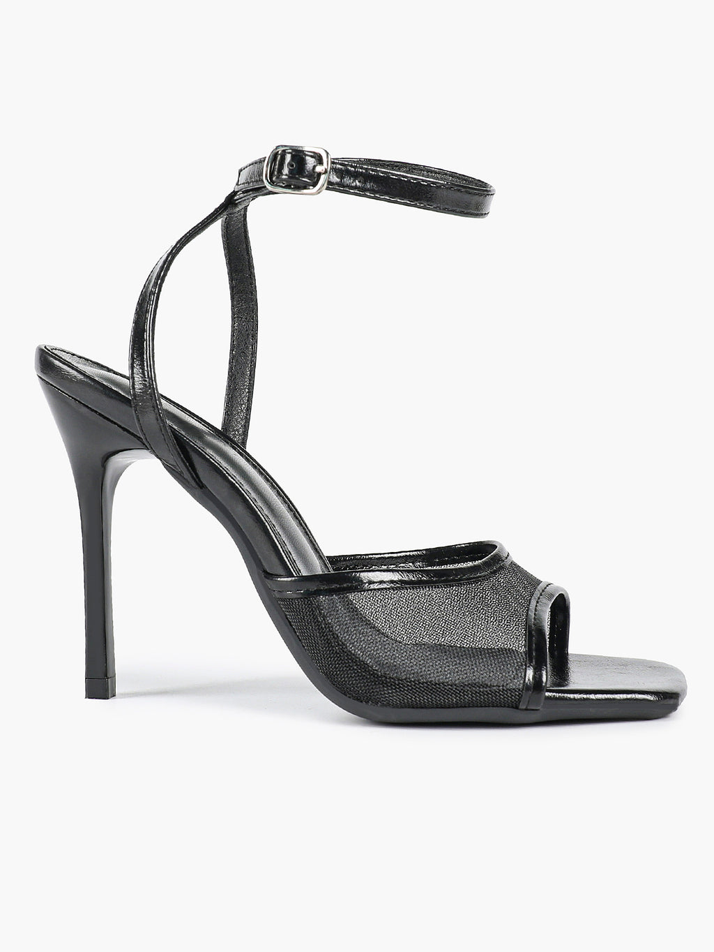 Mesh Panel Ankle Strap Heeled Sandals Square Toe Stiletto Pumps Wedding Party Office
