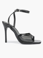 Mesh Panel Ankle Strap Heeled Sandals Square Toe Stiletto Pumps Wedding Party Office