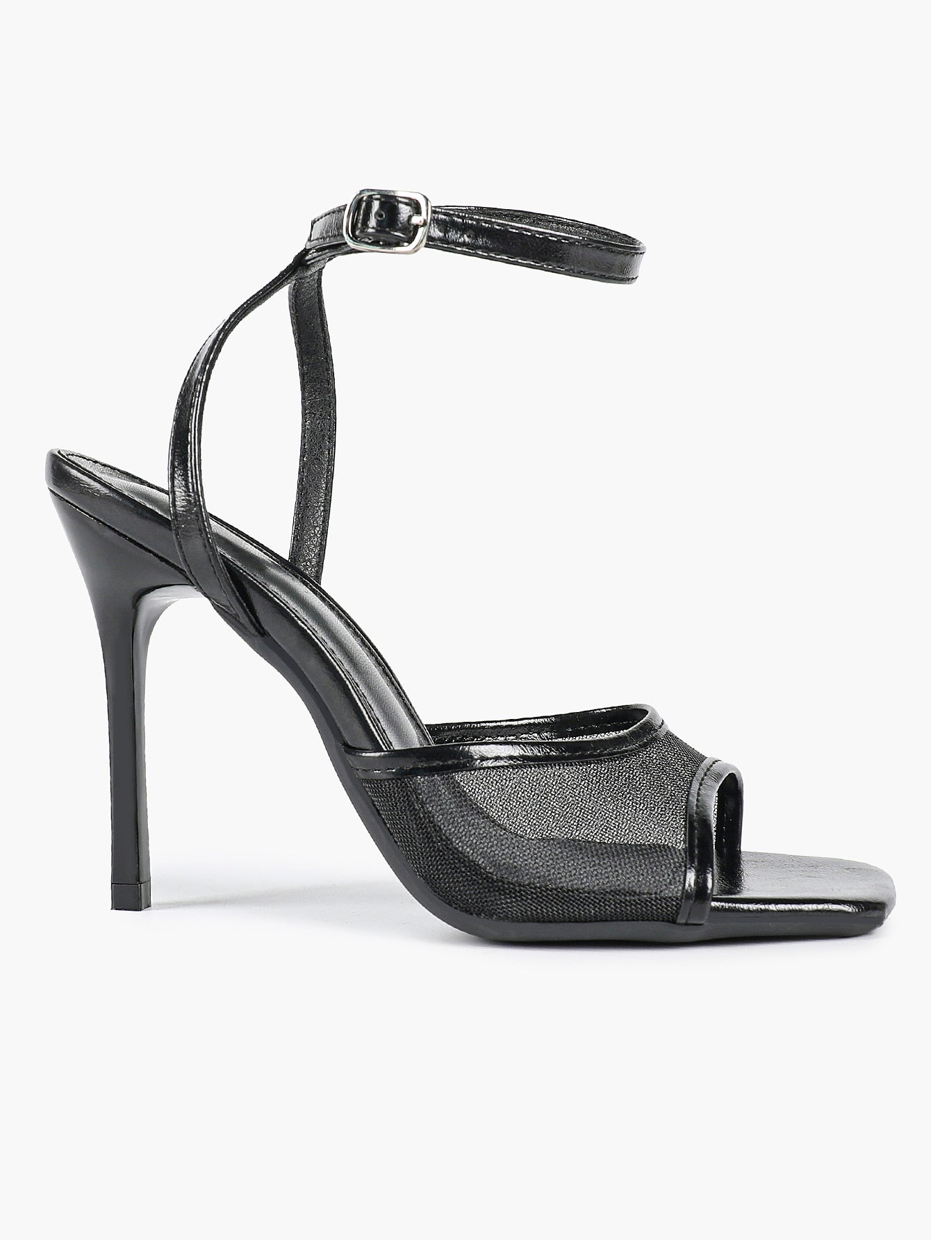 Mesh Panel Ankle Strap Heeled Sandals Square Toe Stiletto Pumps Wedding Party Office