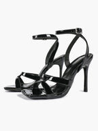 Silver Metallic Cross Strap Ankle Strap Heeled Sandals Stiletto Pumps  Evening Party