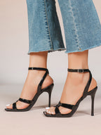 Silver Metallic Cross Strap Ankle Strap Heeled Sandals Stiletto Pumps  Evening Party