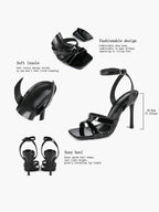 Silver Metallic Cross Strap Ankle Strap Heeled Sandals Stiletto Pumps  Evening Party
