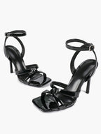 Silver Metallic Cross Strap Ankle Strap Heeled Sandals Stiletto Pumps  Evening Party