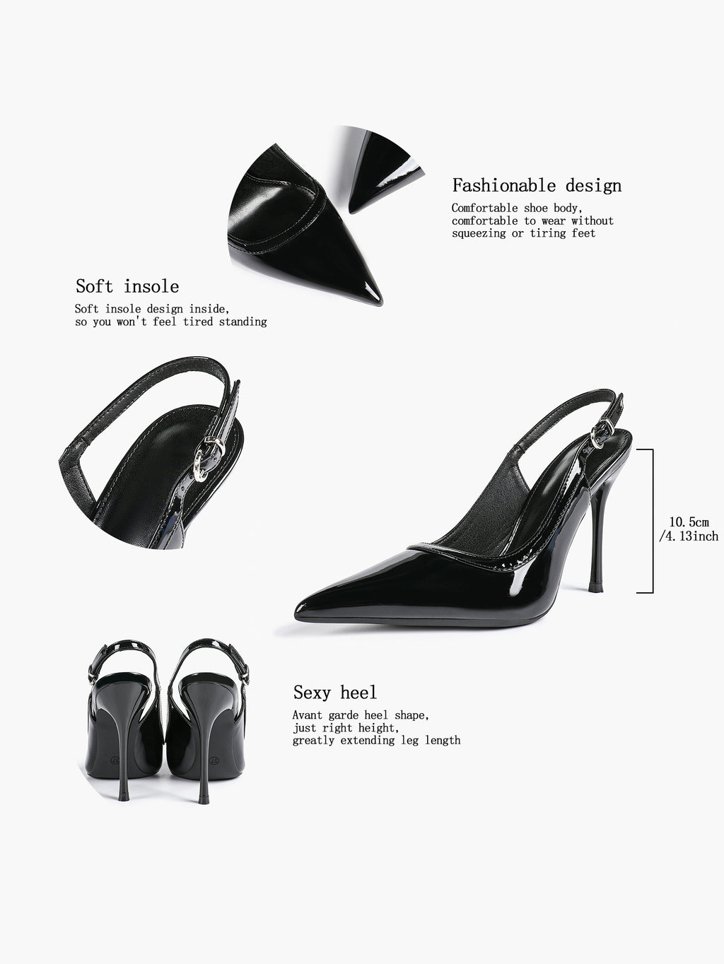 Glossy Patent Slingback Heels | Pointed Toe Formal Heels