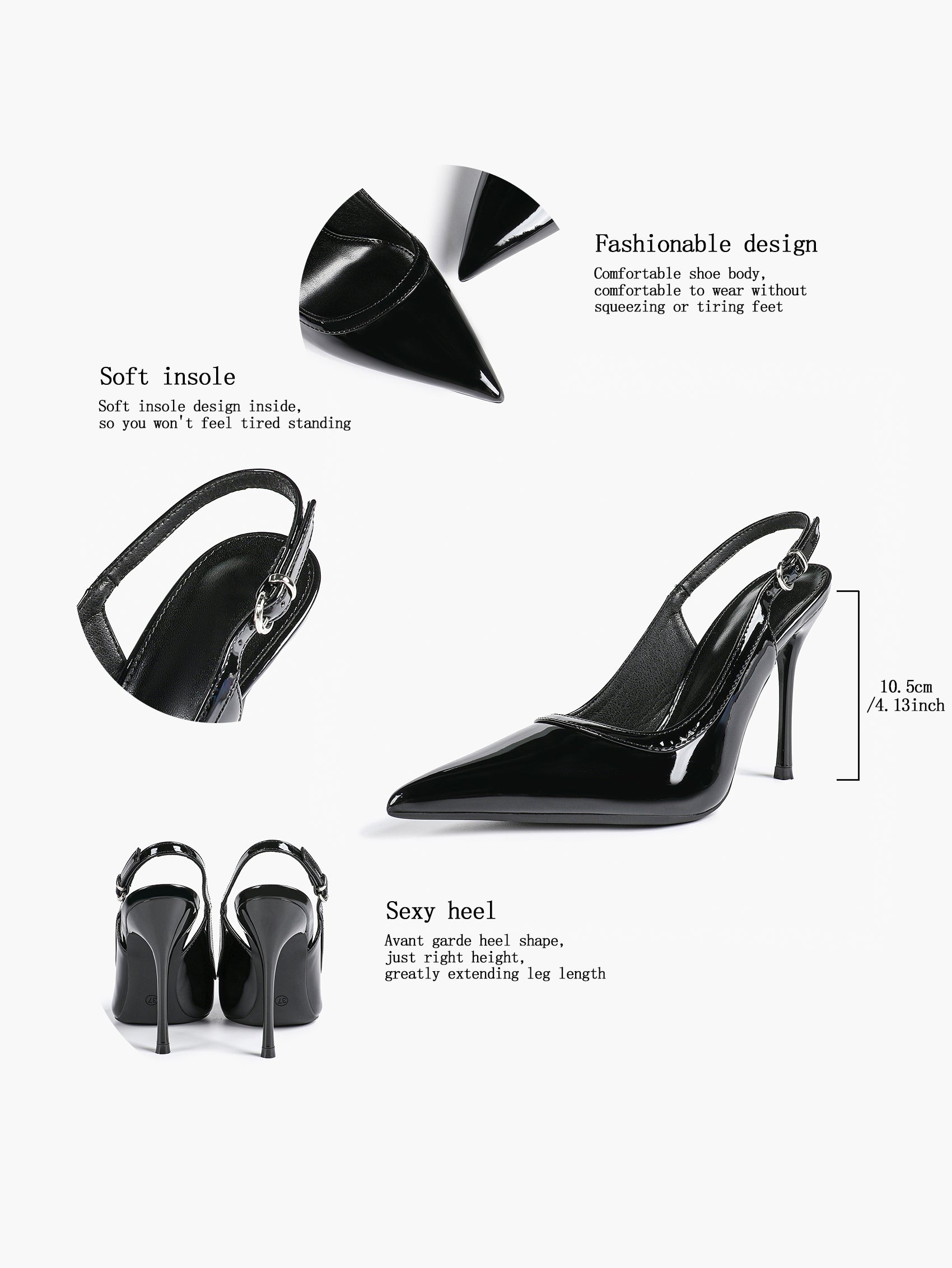 Glossy Patent Slingback Heels | Pointed Toe Formal Heels