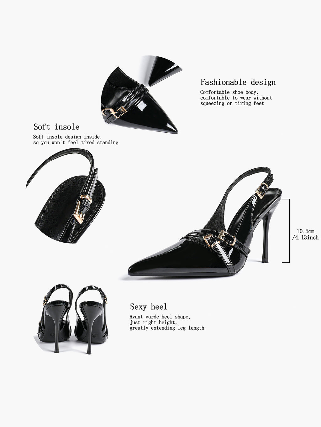 Leather Multi Buckle Slingback Pointed Toe Stiletto Heels-Elegant Dress Shoes