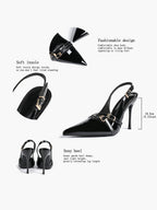Leather Multi Buckle Slingback Pointed Toe Stiletto Heels-Elegant Dress Shoes