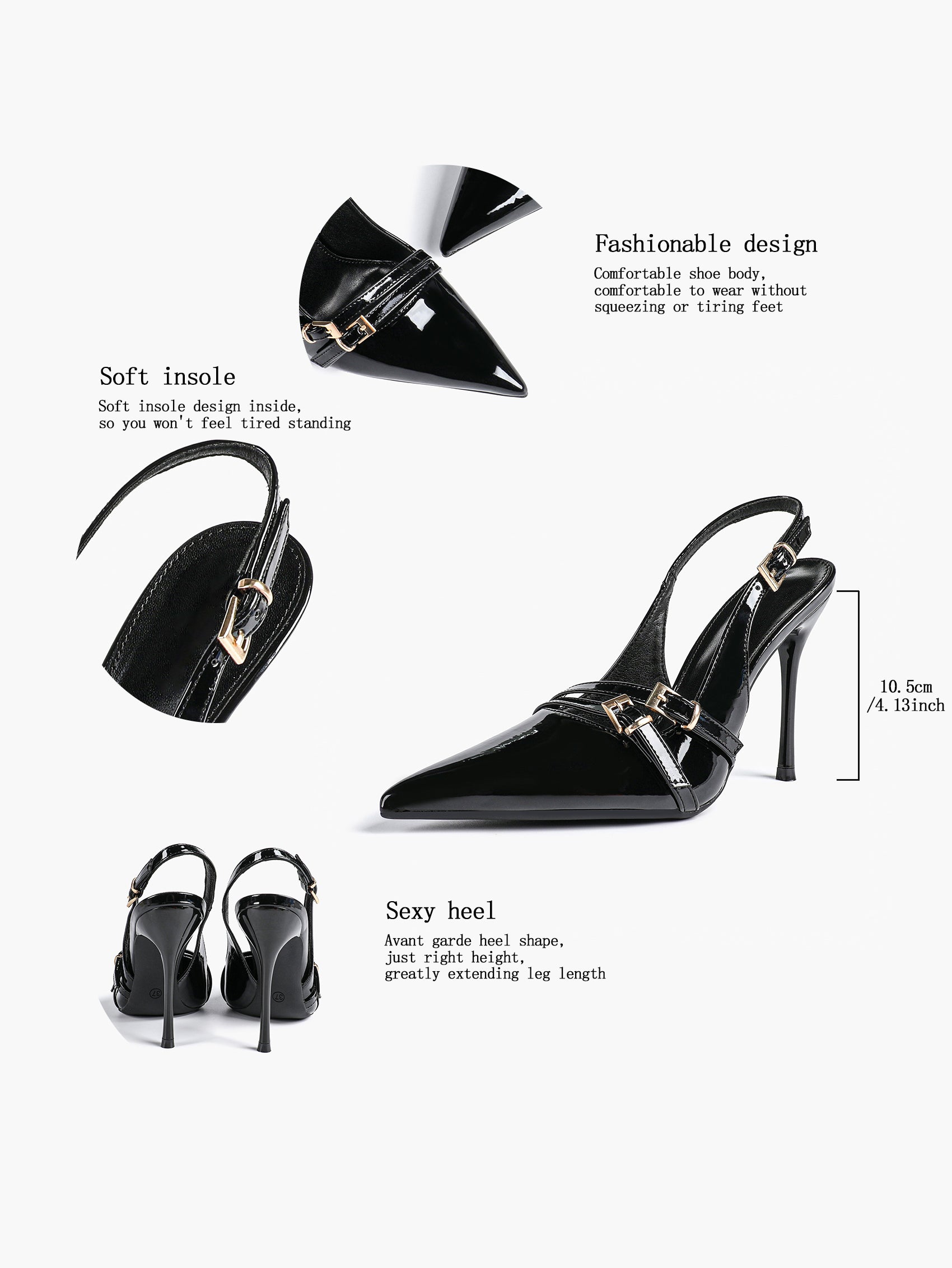 Leather Multi Buckle Slingback Pointed Toe Stiletto Heels-Elegant Dress Shoes