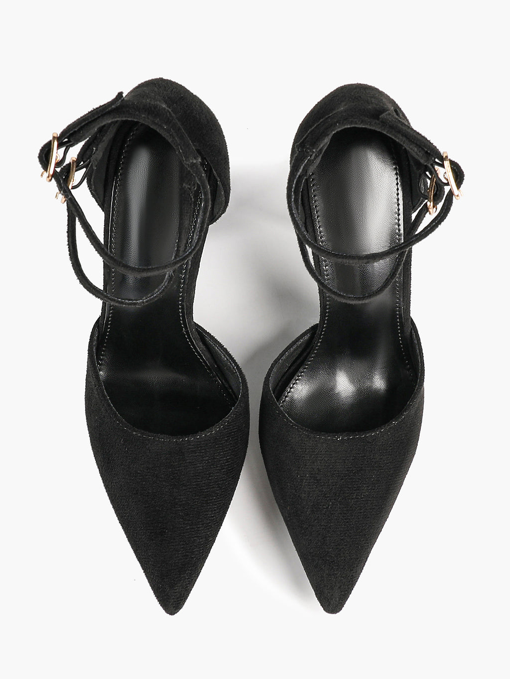 Women's Black Pointed Toe Heeled Pumps Double Ankle Strap Stilettos for Office Evening