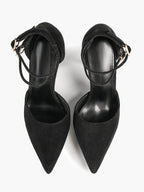 Women's Black Pointed Toe Heeled Pumps Double Ankle Strap Stilettos for Office Evening