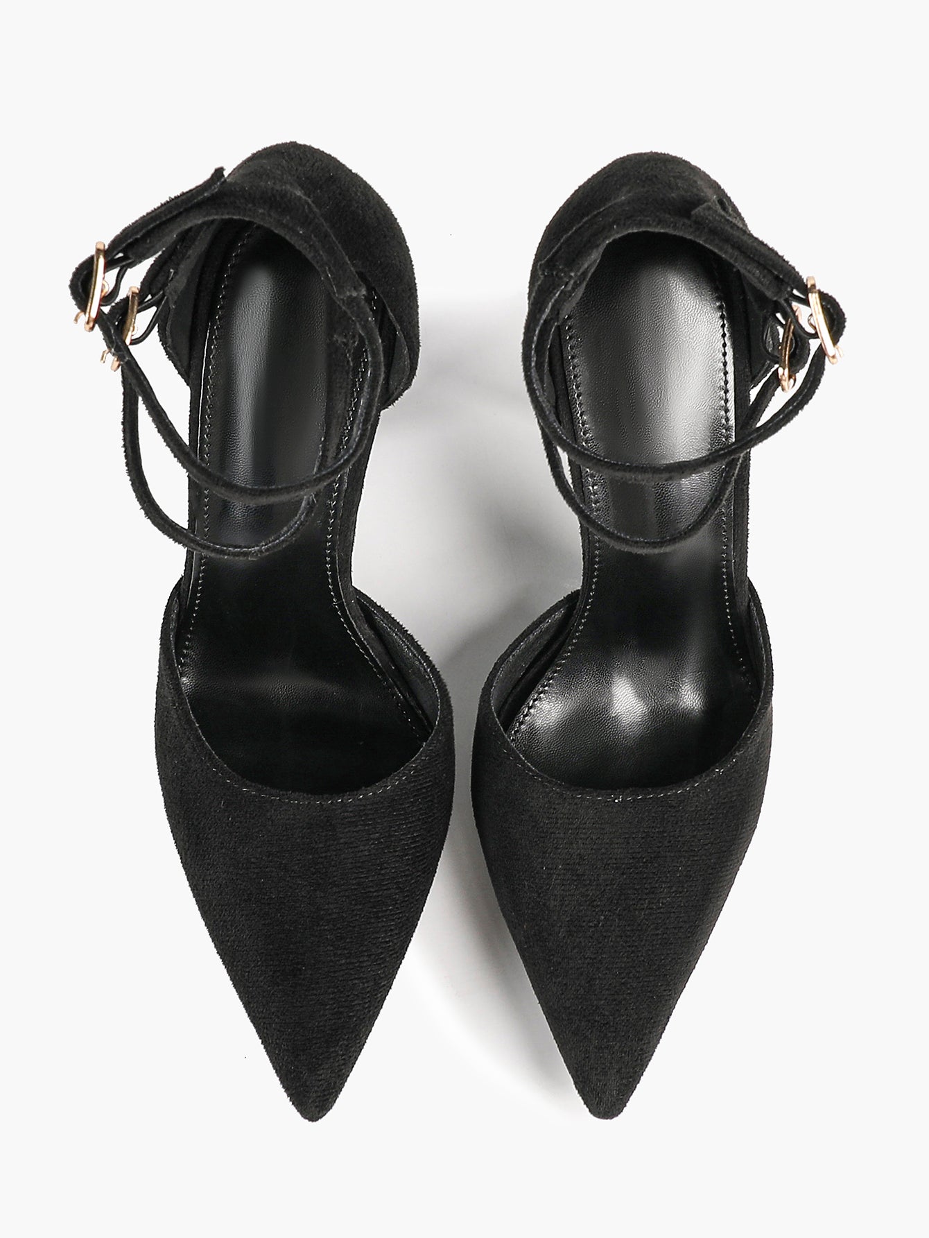 Women's Black Pointed Toe Heeled Pumps Double Ankle Strap Stilettos for Office Evening