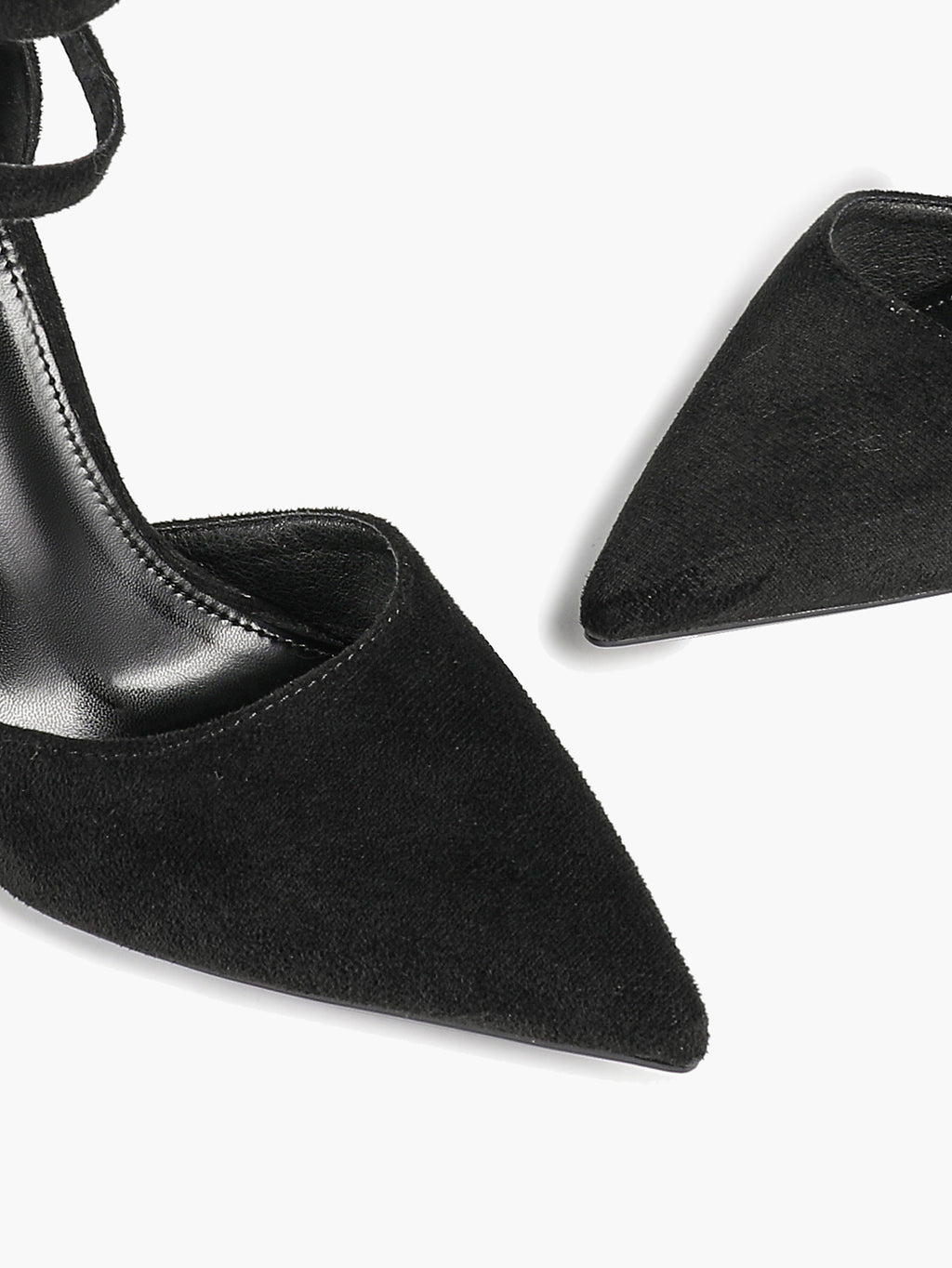 Women's Black Pointed Toe Heeled Pumps Double Ankle Strap Stilettos for Office Evening