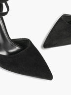 Women's Black Pointed Toe Heeled Pumps Double Ankle Strap Stilettos for Office Evening