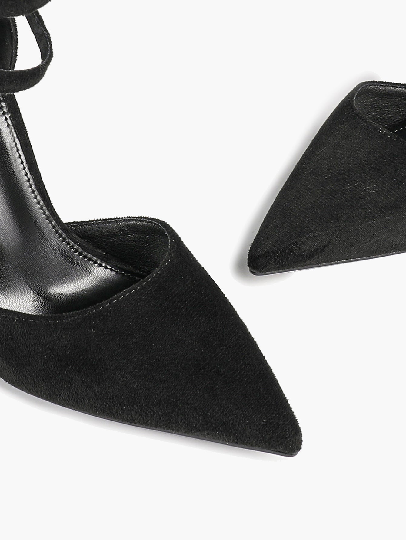 Women's Black Pointed Toe Heeled Pumps Double Ankle Strap Stilettos for Office Evening