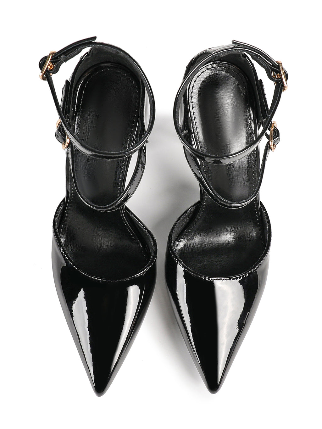 Women's Black Pointed Toe Heeled Pumps Double Ankle Strap Stilettos for Office Evening