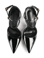 Women's Black Pointed Toe Heeled Pumps Double Ankle Strap Stilettos for Office Evening