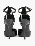 Women's Black Pointed Toe Heeled Pumps Double Ankle Strap Stilettos for Office Evening