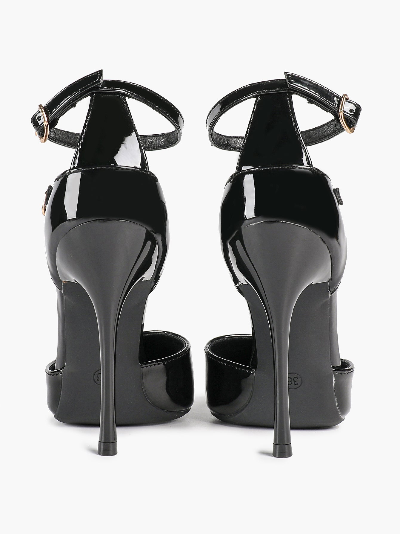 Women's Black Pointed Toe Heeled Pumps Double Ankle Strap Stilettos for Office Evening