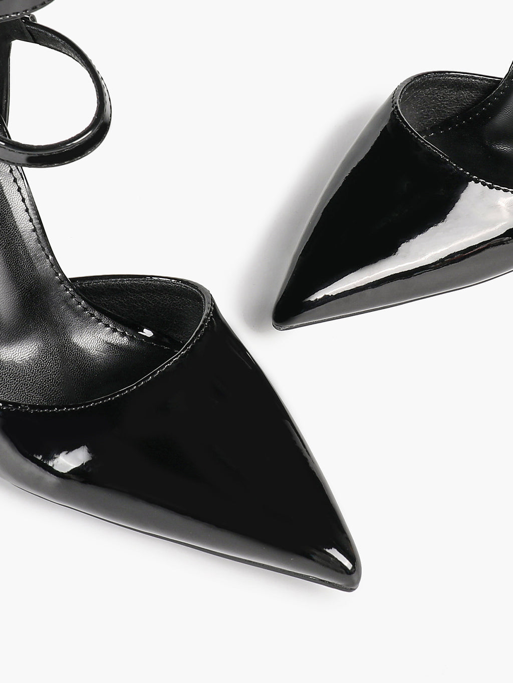 Women's Black Pointed Toe Heeled Pumps Double Ankle Strap Stilettos for Office Evening
