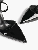 Women's Black Pointed Toe Heeled Pumps Double Ankle Strap Stilettos for Office Evening