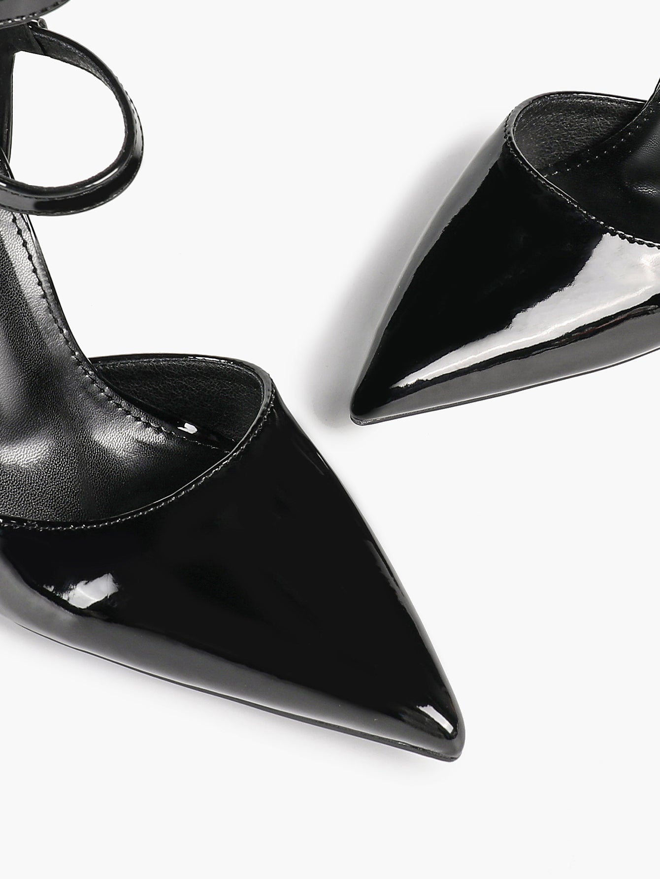 Women's Black Pointed Toe Heeled Pumps Double Ankle Strap Stilettos for Office Evening