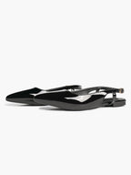 Black Patent Leather Slingback Flats Sleek Pointed Toe Slip On Casual Shoes