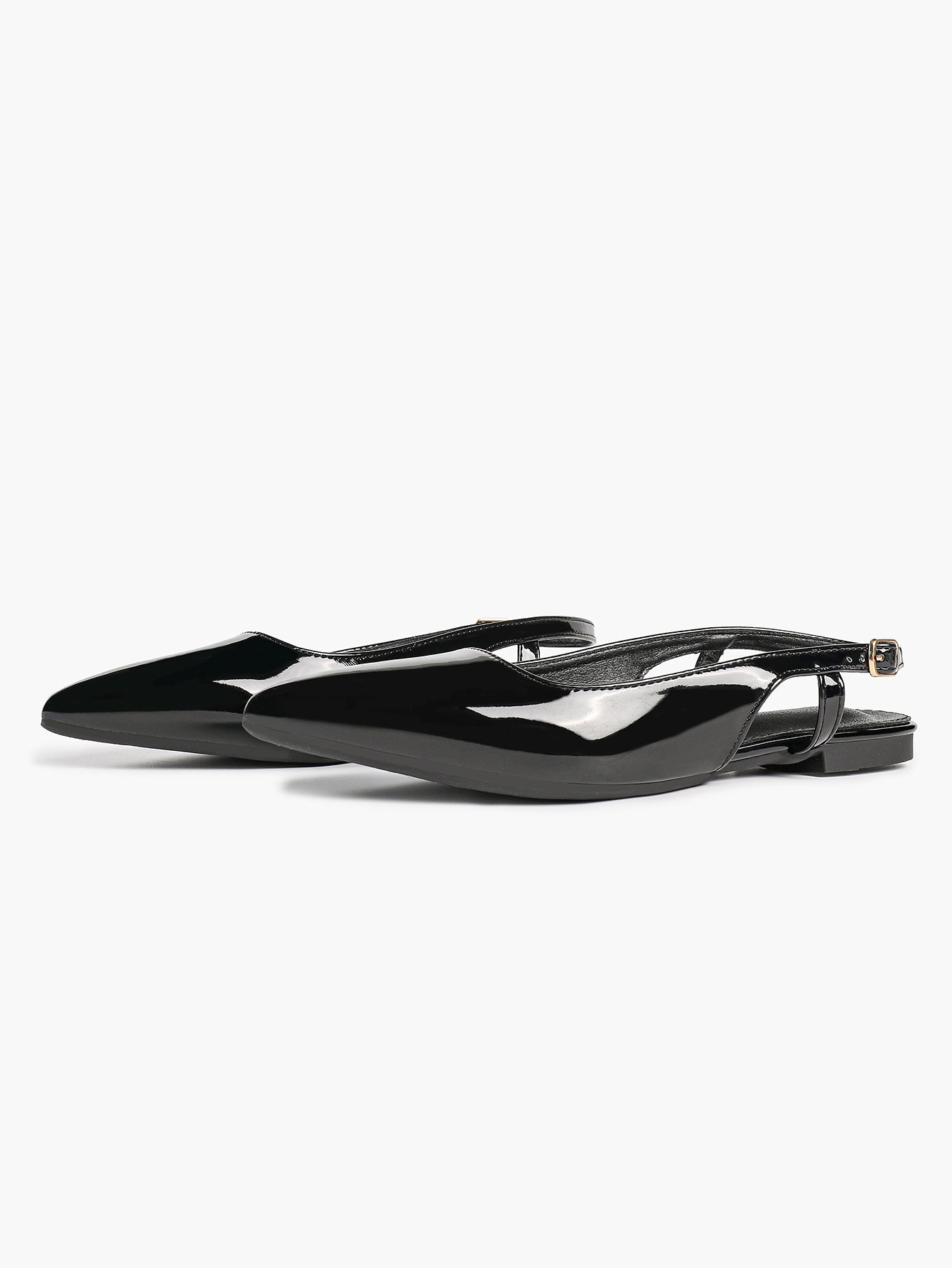 Black Patent Leather Slingback Flats Sleek Pointed Toe Slip On Casual Shoes