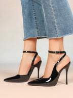 Pointed Toe Slingback Heels Minimalist Ankle Strap Stilettos Office Casual Pumps