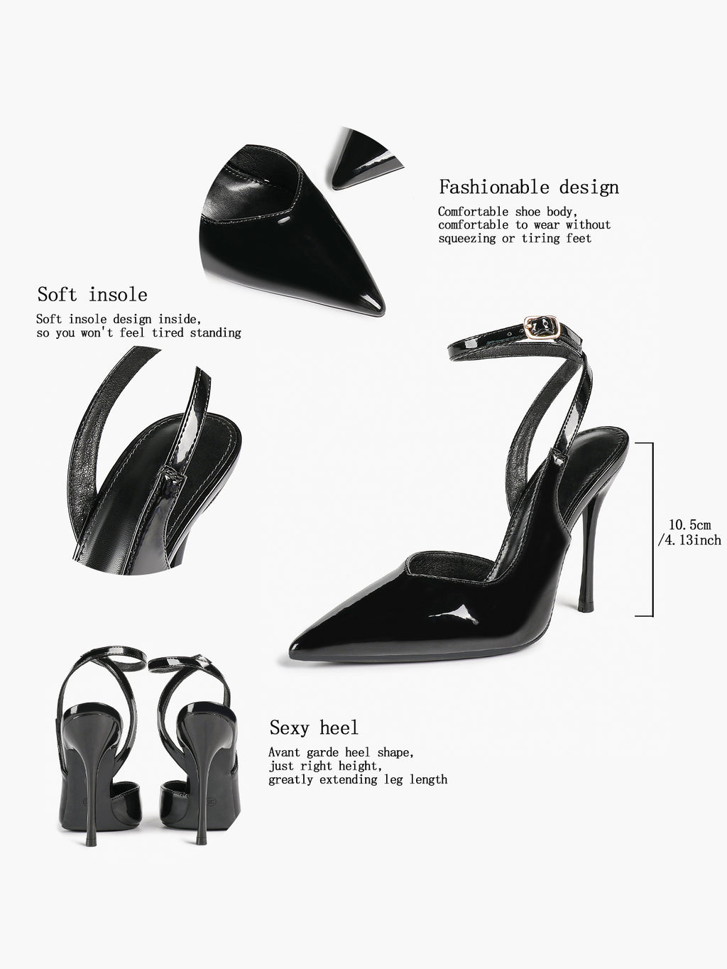 Pointed Toe Slingback Heels Minimalist Ankle Strap Stilettos Office Casual Pumps