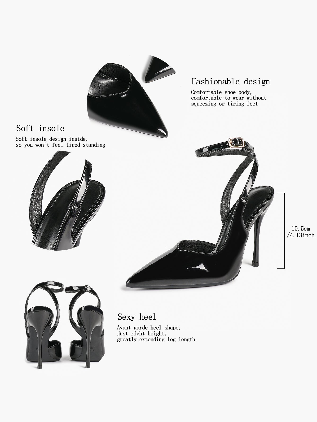 Pointed Toe Slingback Heels Minimalist Ankle Strap Stilettos Office Casual Pumps