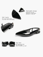 Black Patent Leather Slingback Flats Sleek Pointed Toe Slip On Casual Shoes