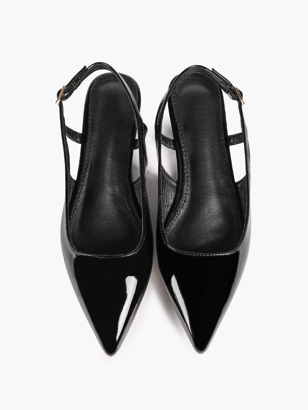 Black Patent Leather Slingback Flats Sleek Pointed Toe Slip On Casual Shoes