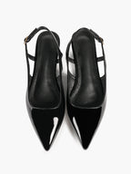 Black Patent Leather Slingback Flats Sleek Pointed Toe Slip On Casual Shoes