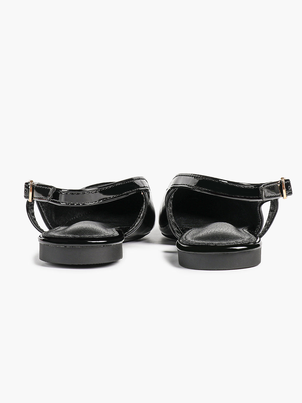 Black Patent Leather Slingback Flats Sleek Pointed Toe Slip On Casual Shoes