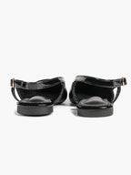 Black Patent Leather Slingback Flats Sleek Pointed Toe Slip On Casual Shoes