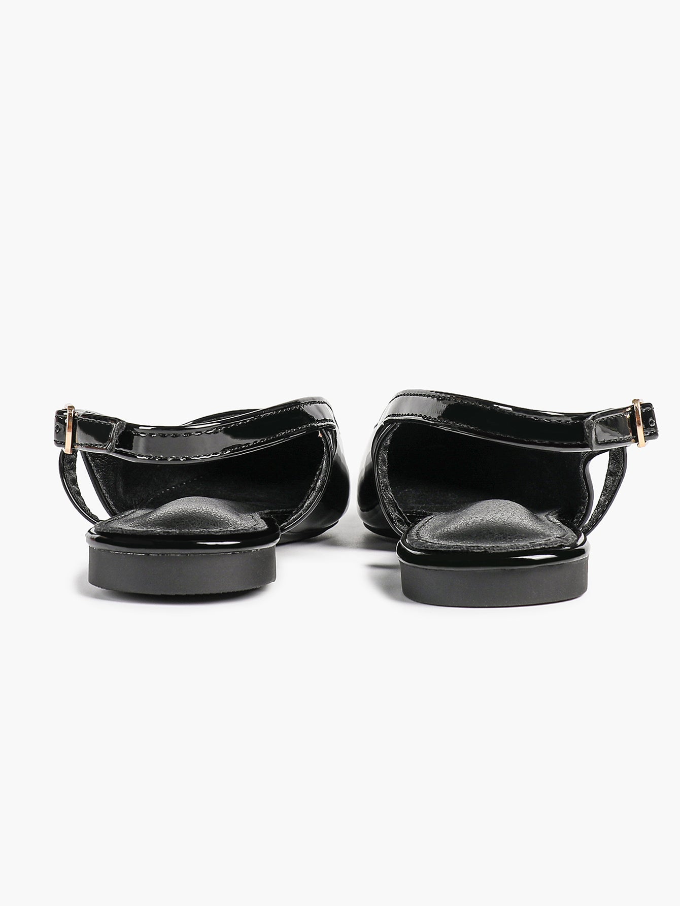 Black Patent Leather Slingback Flats Sleek Pointed Toe Slip On Casual Shoes