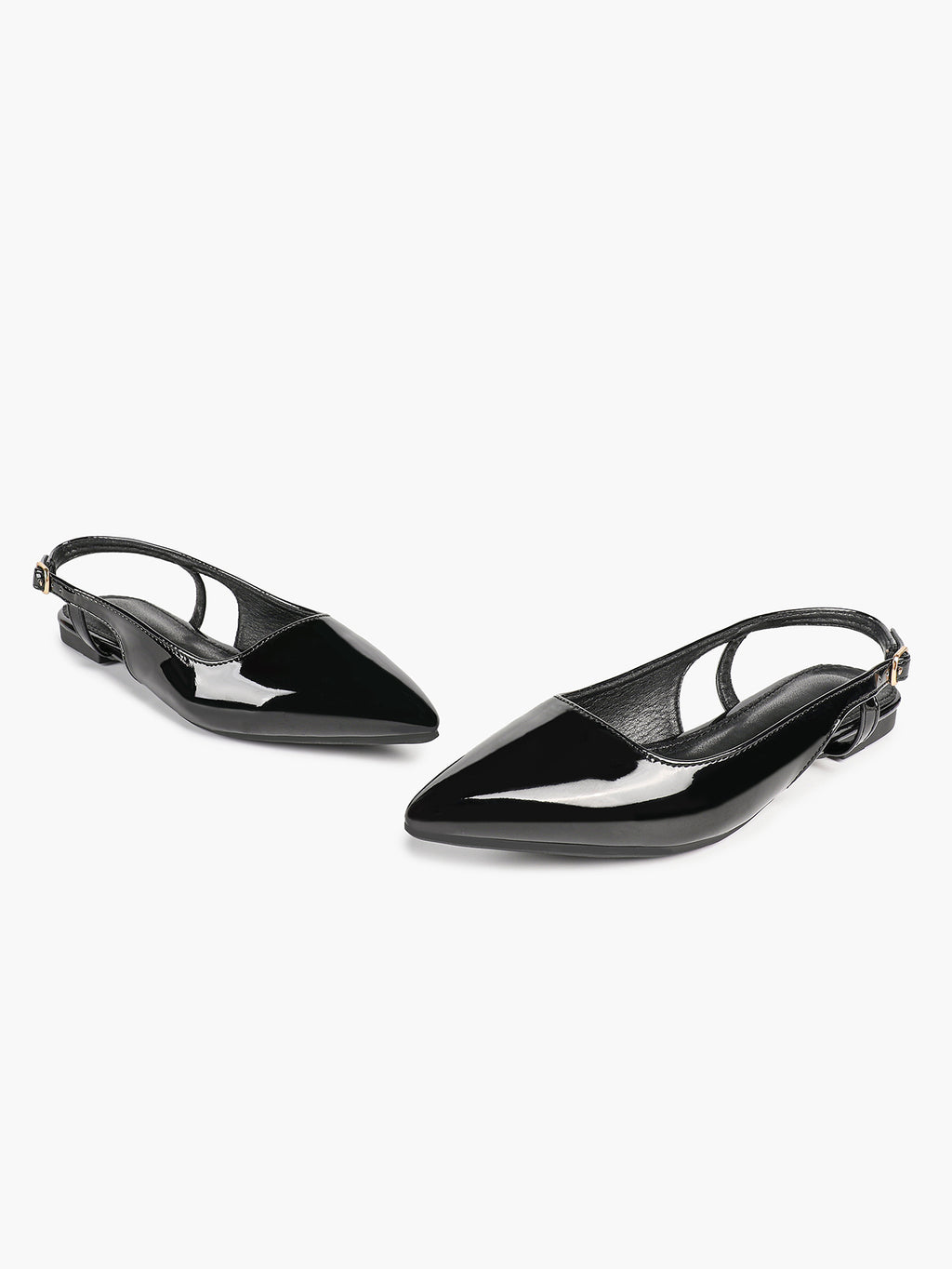 Black Patent Leather Slingback Flats Sleek Pointed Toe Slip On Casual Shoes