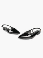 Black Patent Leather Slingback Flats Sleek Pointed Toe Slip On Casual Shoes