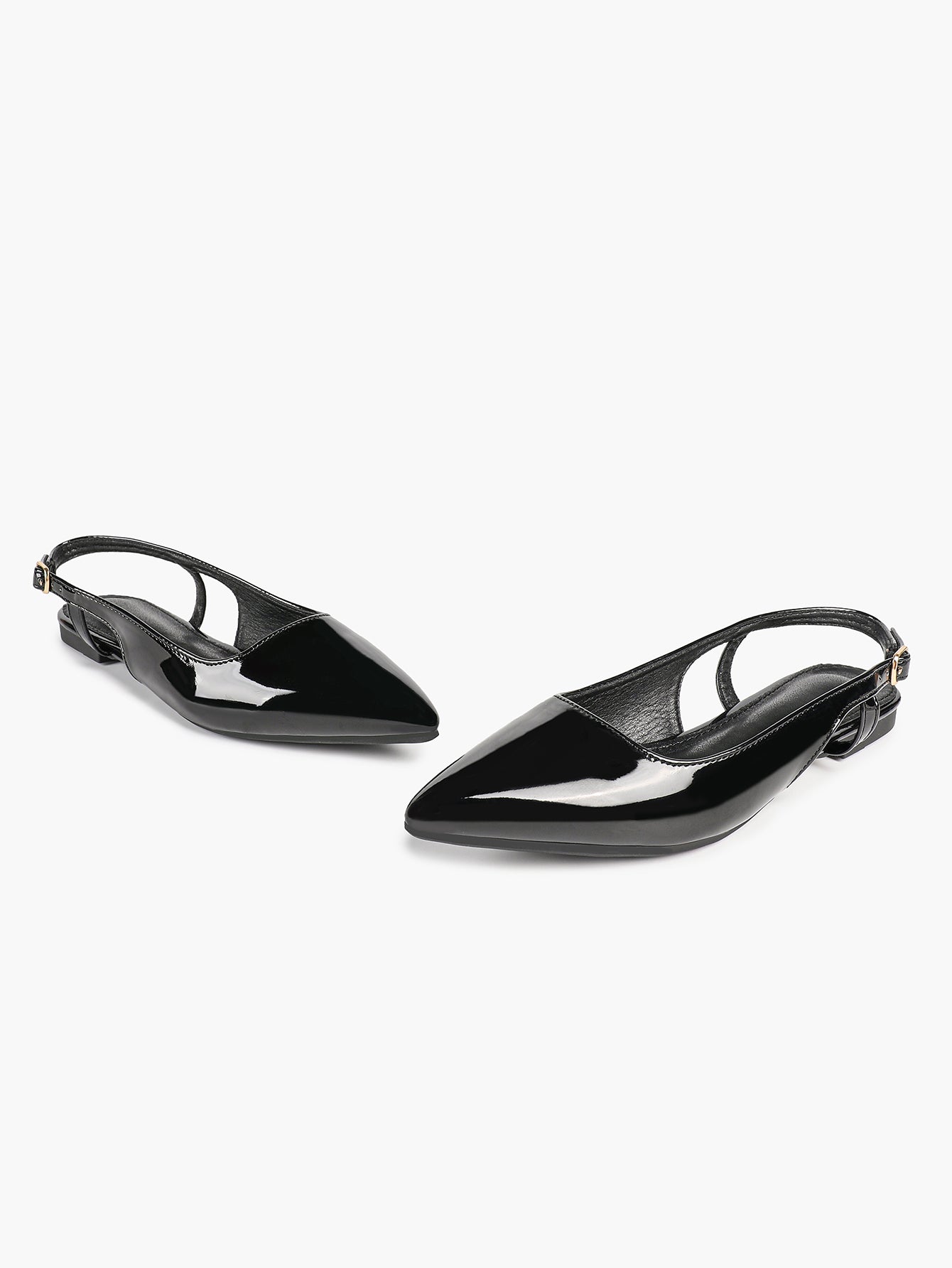 Black Patent Leather Slingback Flats Sleek Pointed Toe Slip On Casual Shoes